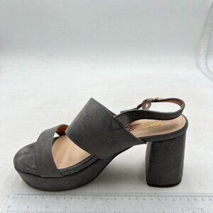 FOWT Platform Heels for Women Chunky High Heel Sandals Suede Ankle Strap Grey